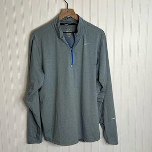 NIKE Running Dri-Fit 1/4 Zip LS Pullover Polyester Gray w/Turquoise Zipper SZ XL